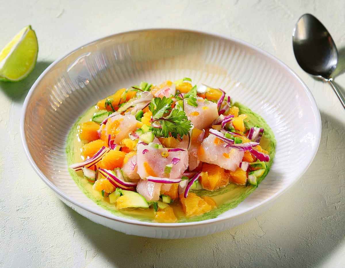 Ceviche van zeebaars met avocado en koriander