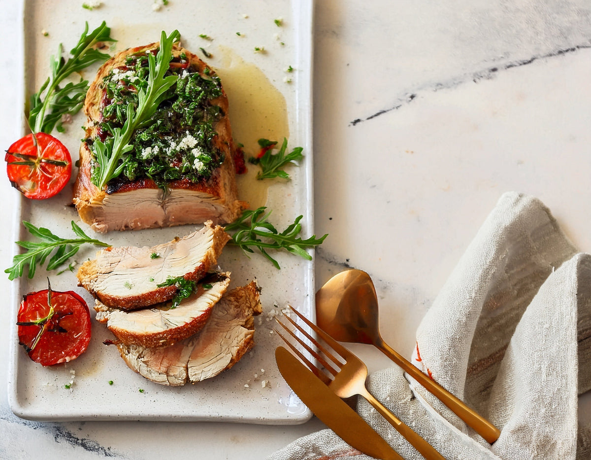 Roast pork with rosemary and garlic jus