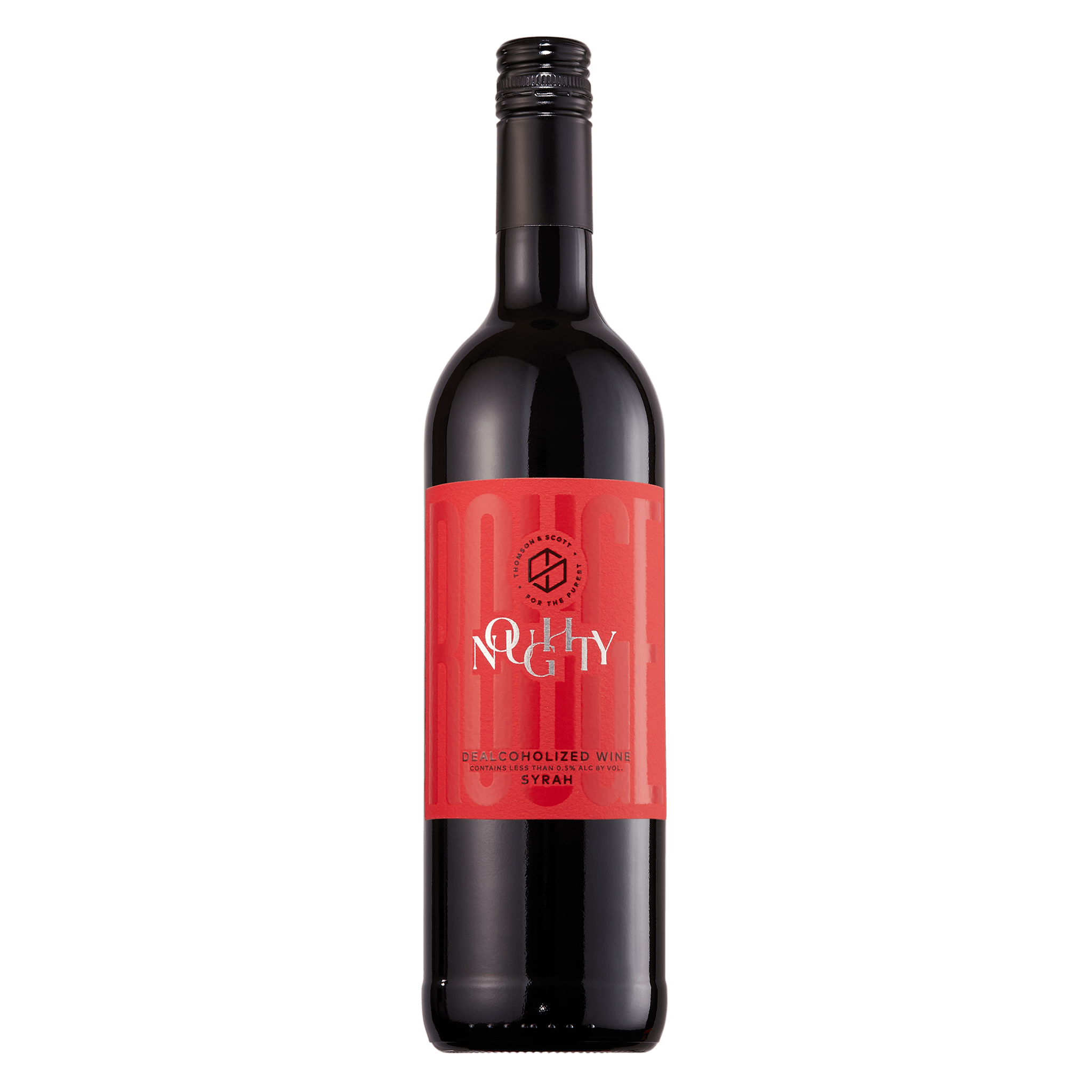 Packshot van de Noughty Red alcoholvrije rode wijn.