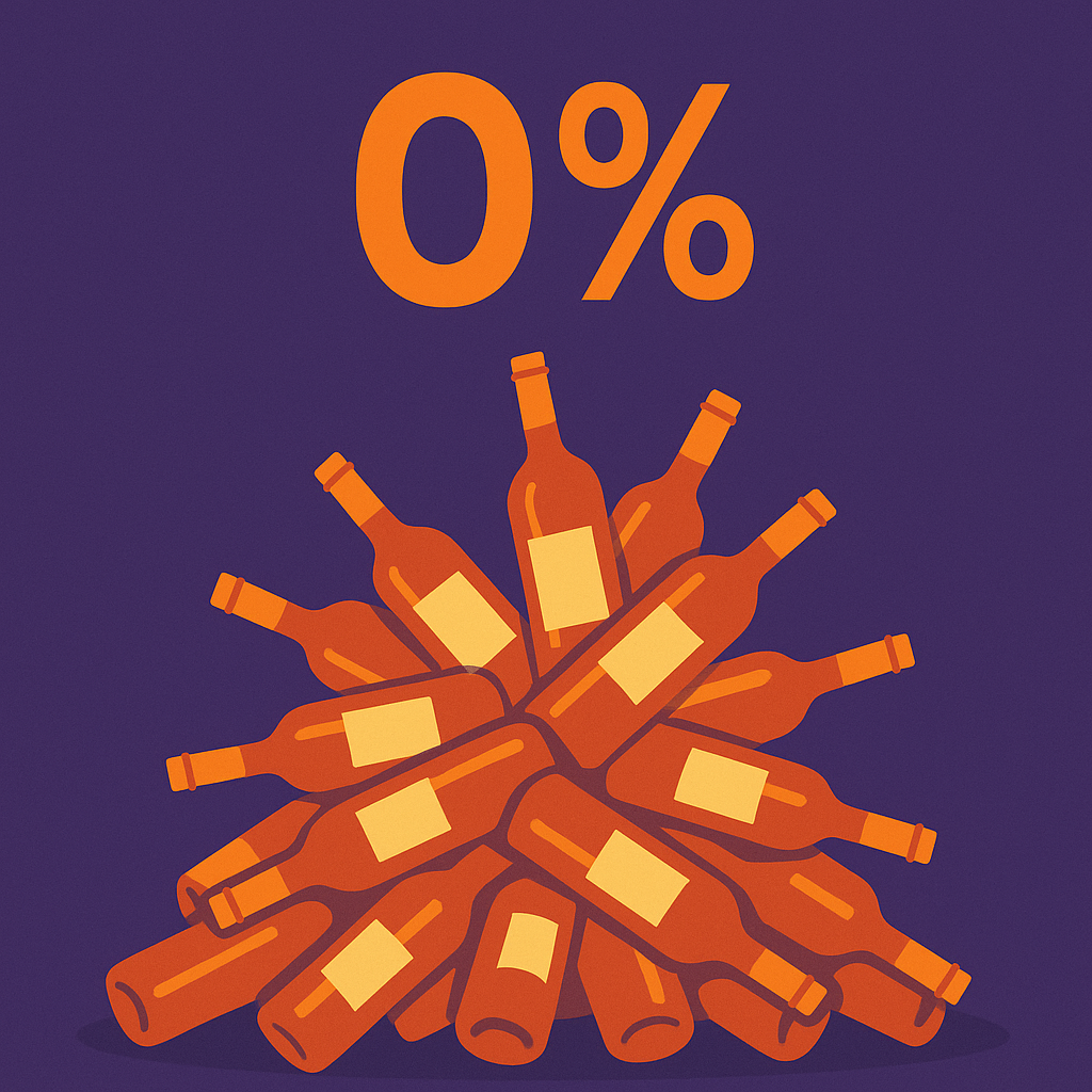 Illustratie van oranje flessen met 0% alcohol op paarse achtergrond | World of NIX