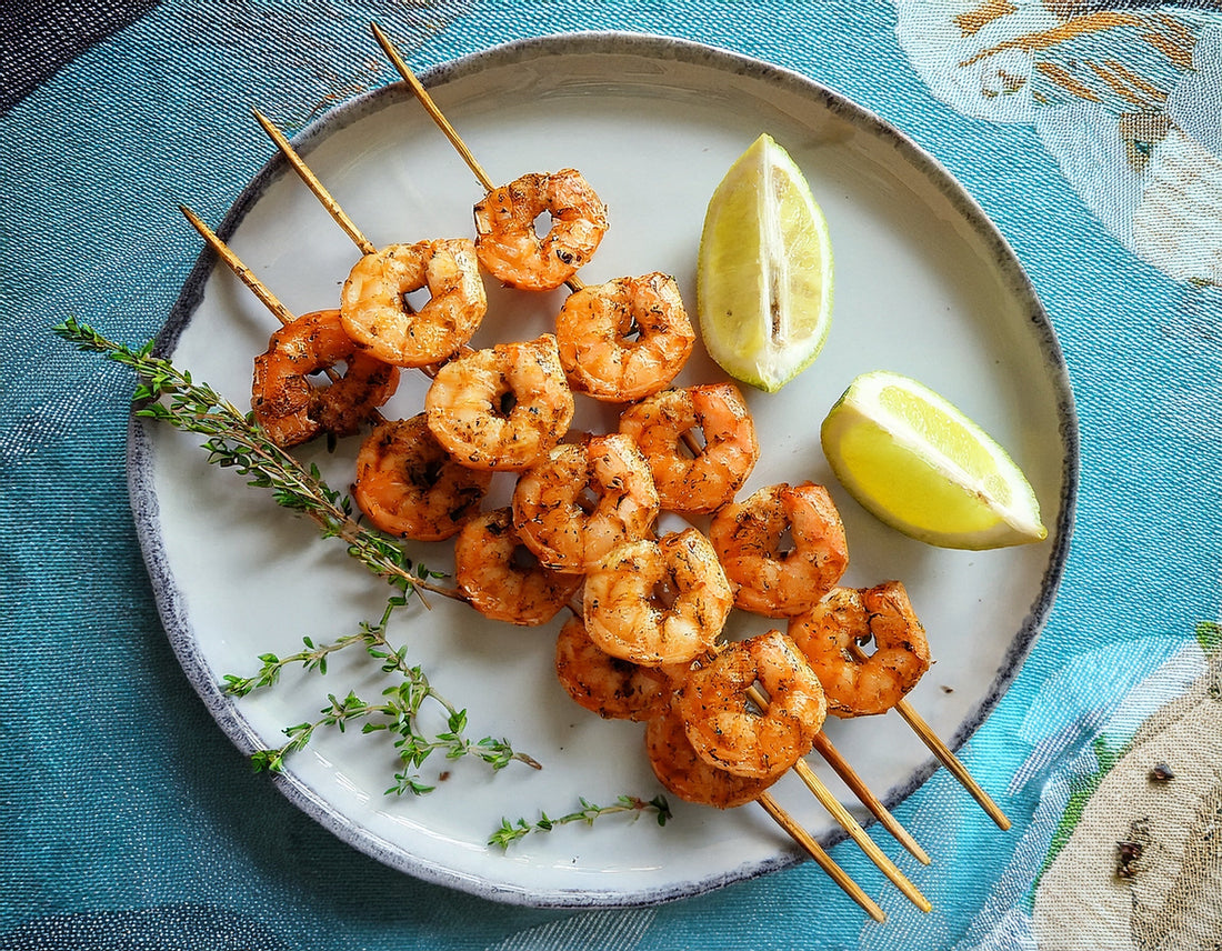 Gegrilde garnalenspiesjes met citroen-knoflook marinade