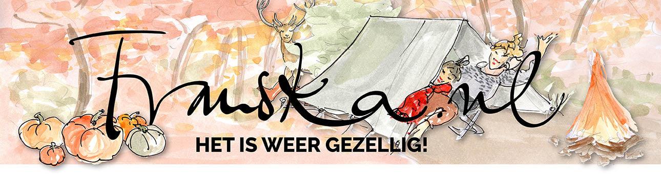 Illustratie van kinderen in een tent, pompoenen, vuur en een hert in herfstbos | World of NIX
