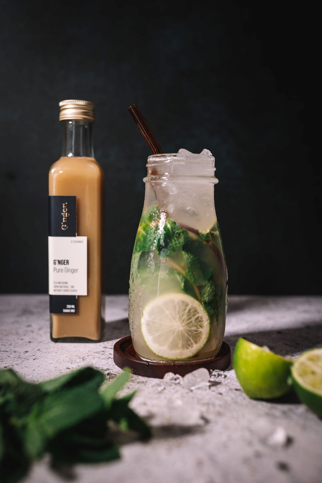 Gember van het merk G'nger wordt gebruikt voor een alcoholvrije mojito