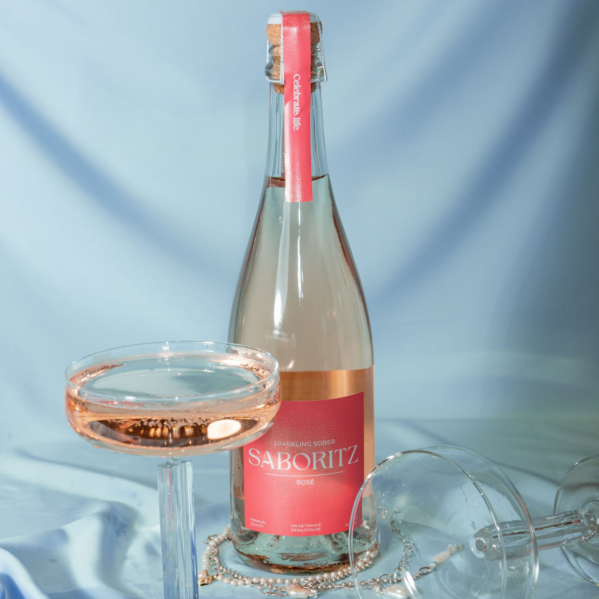 Alcoholvrije sparkling rosé van Saboritz
