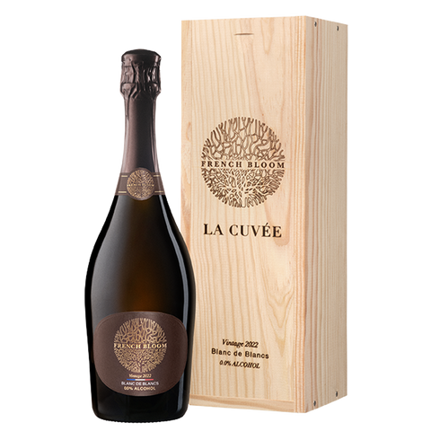 alcoholvrije champagne van French Bloom in een prachtige houten box