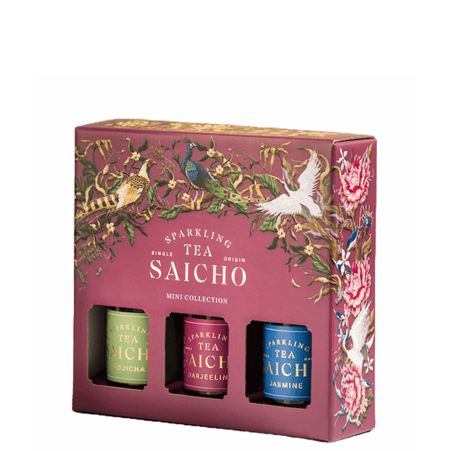 Packshot sparkling tea's van Saicho in een giftset