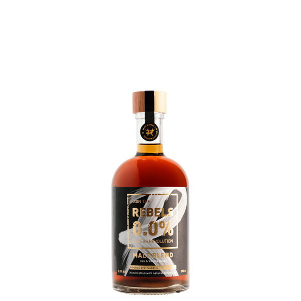 Rebels 0.0% Malt Blend fles alcoholvrije spirit, luxe etiket, World of Nix