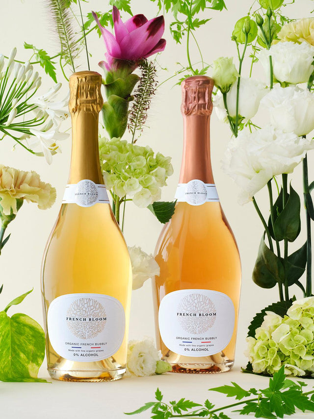 De alcoholvrije prosecco van French Bloom blanc en de alcoholvrije sparkling rosé van French Bloom rosé