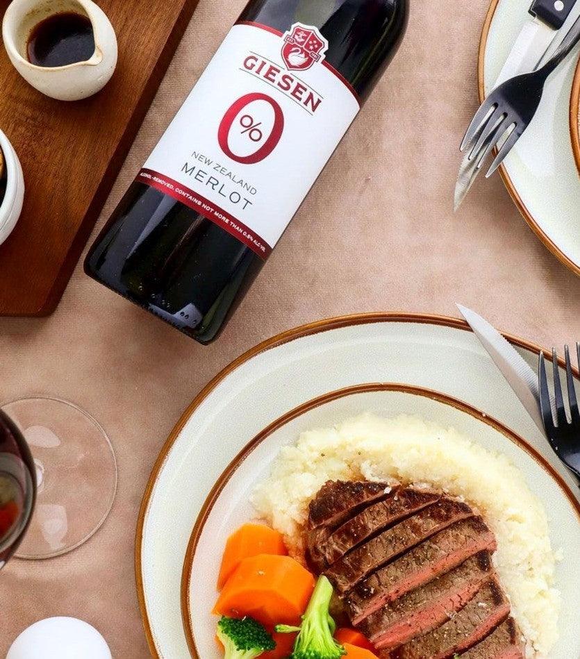 De fles Giesen Merlot die perfect past bij een mooi stuk vlees.