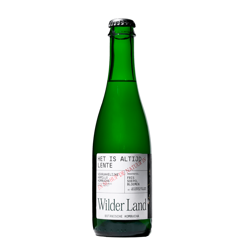 packshot van de kombucha ''het is altijd lente'' van Wilder Land