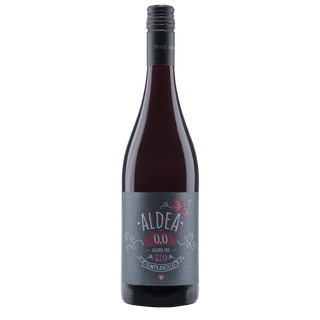Fles Aldea Tempranillo non-alcoholische rode wijn met sierlijk etiket.