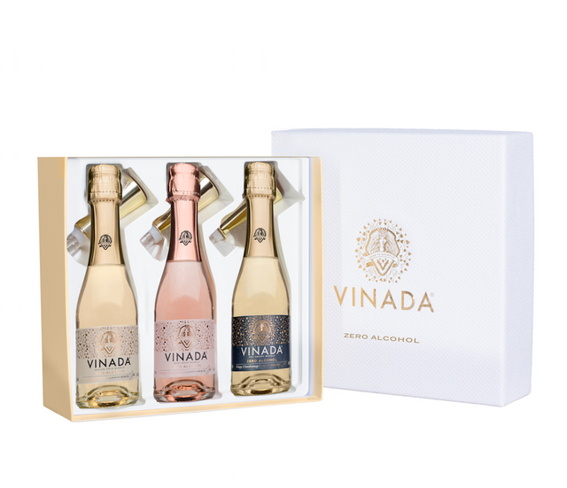 De vinada gift box met de 3 verschillende alcoholvrije mousserende rosé 